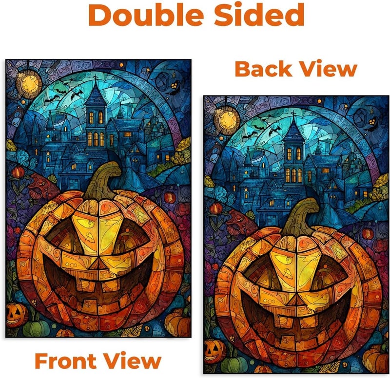 KarvePro Halloween Garden Flag 12x18 – Double Sided Burlap Flag with Pumpkin & Stained Glass Design –Fall Outdoor Yard Decor for Halloween - Image 5